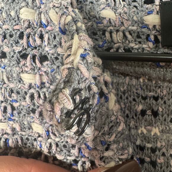 ST. JOHN Fall 2017 Ready-to-Wear Jacket Wool Blend Gray Fringed Open Size 10 - Picture 7 of 12